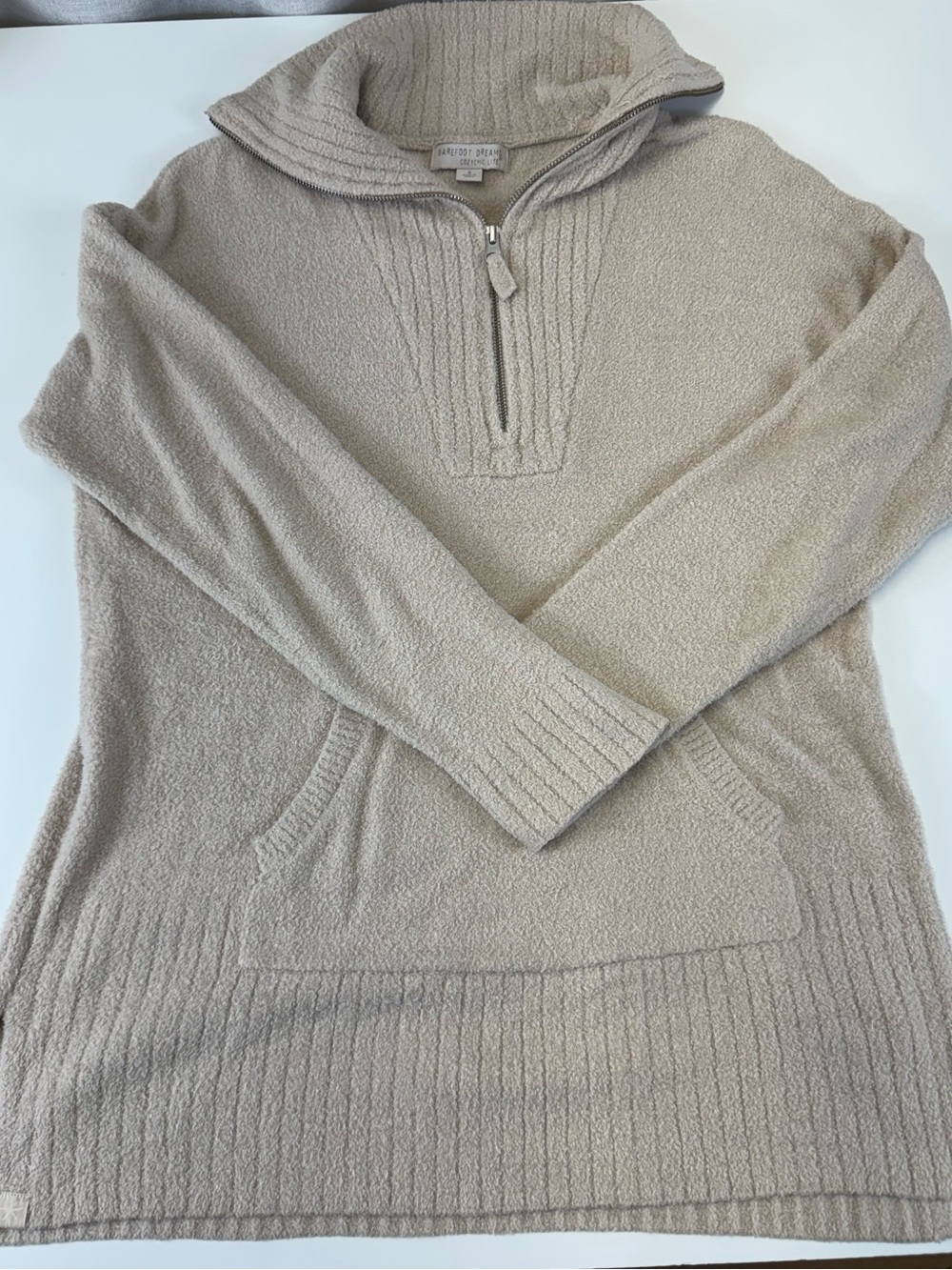 Barefoot Dreams Sandstone Half-Zip Funnel Neck Sweater